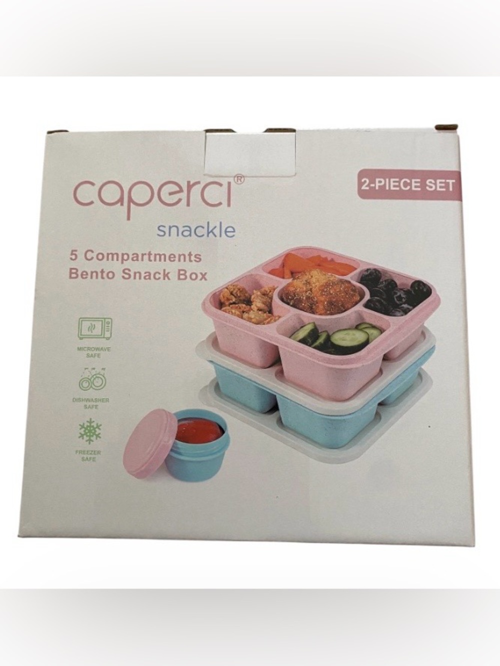 Caperci Snackle 5-Compartment Bento Snack Box Set in Pink and Blue New in Box